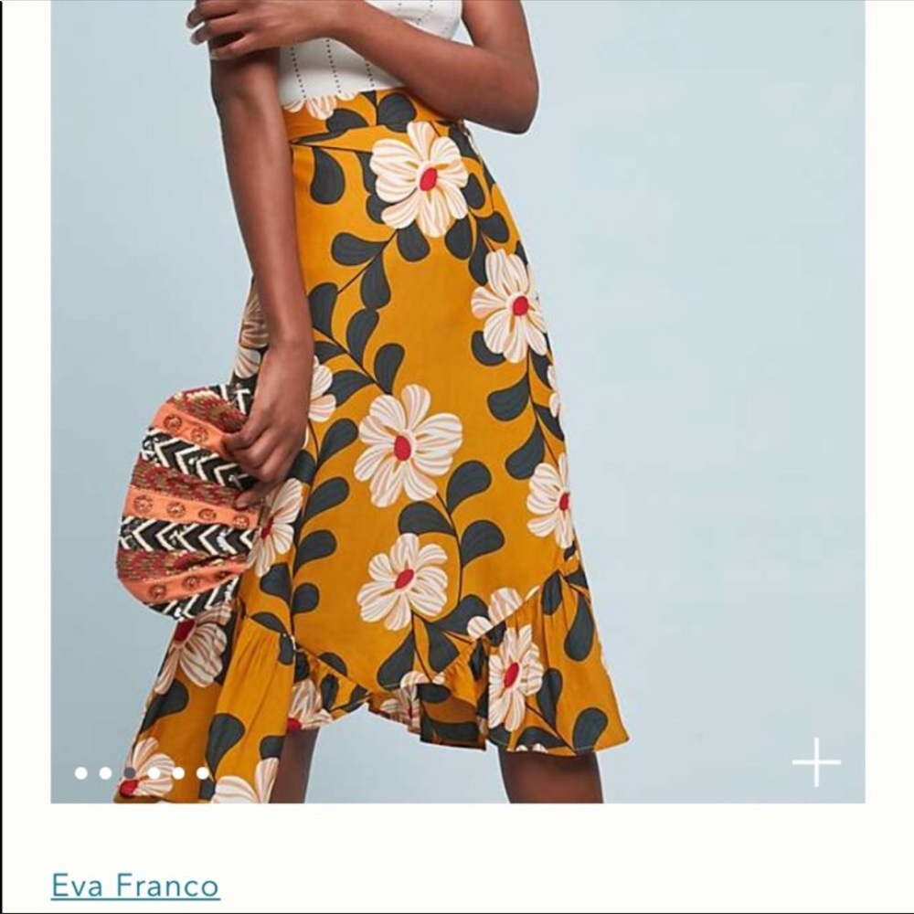 Anthropologie Mustard Floral Skirt